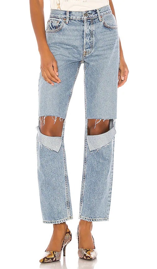 Grlfrnd Helena High Rise Straight Jeans Breakdown Wash Distressed 26